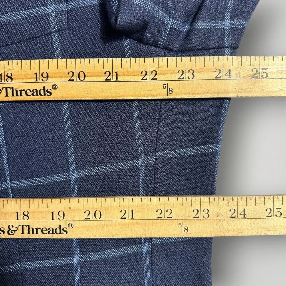 JOS A BANK Men Blazer Sport Coat 46R Navy Windowpane Plaid 2-Button Jacket Linen